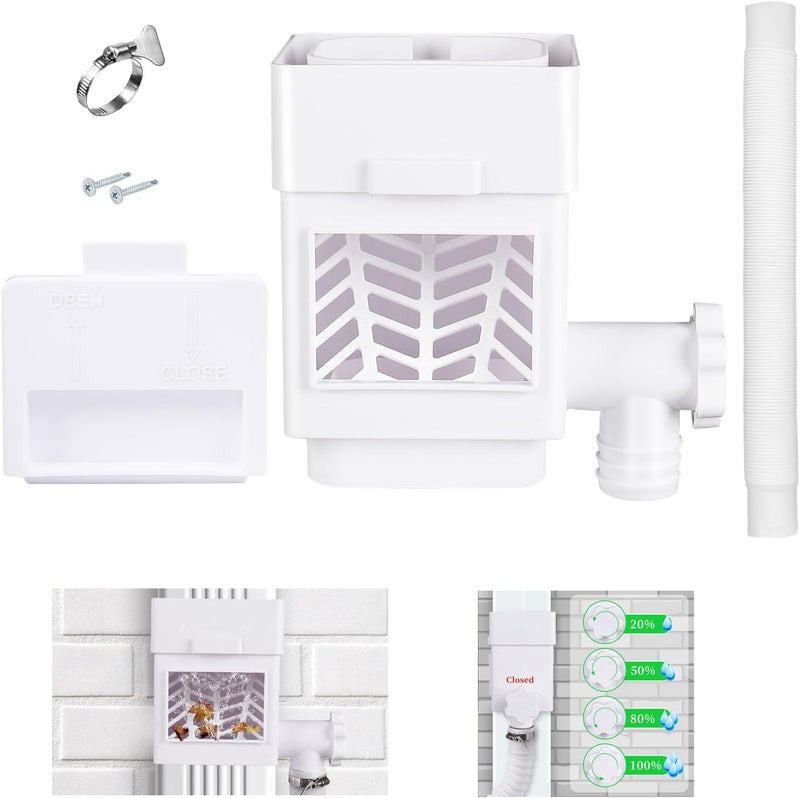XPINYT Rain Barrel Diverter Kit, Downspout Diverter Fits for 2"x 3" or 3"x 4" Standard Downspout, Rainwater Collection System with Adjustable Valve and Filter,5ft Hose(White) - Image 1